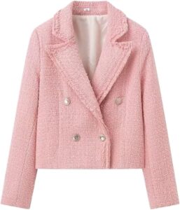 Zunlethian Damen Tweed Blazer 2024 für Frühling und Herbst – Elegante Übergangsjacke mit Revers, ideal für Büro und Freizeit im Vintage-Stil, Kurzjacke