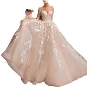 Elfenbein Hochzeitskleid Plus Size: Lange Spitzen, sexy V-Ausschnitt, Zug