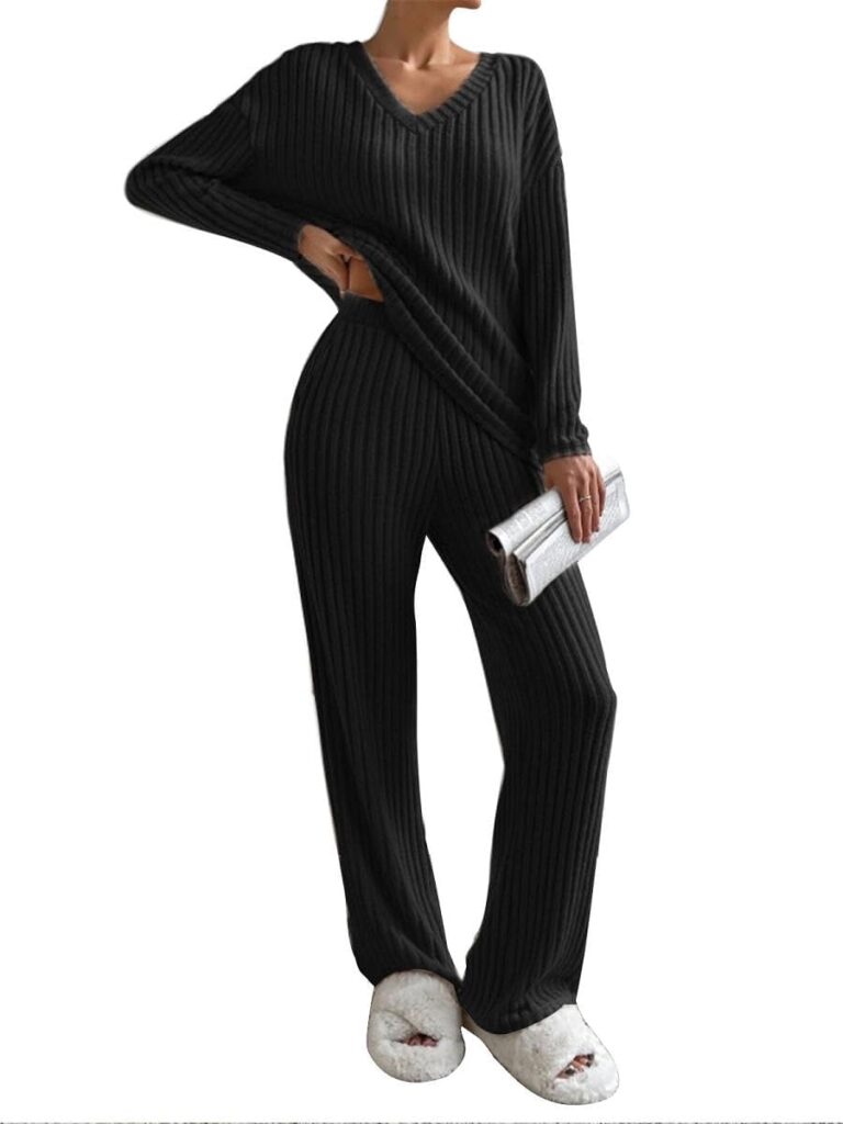 Joligiao Damen Lounge Set: Komfortabler Zweiteiler mit Langarm und V-Ausschnitt