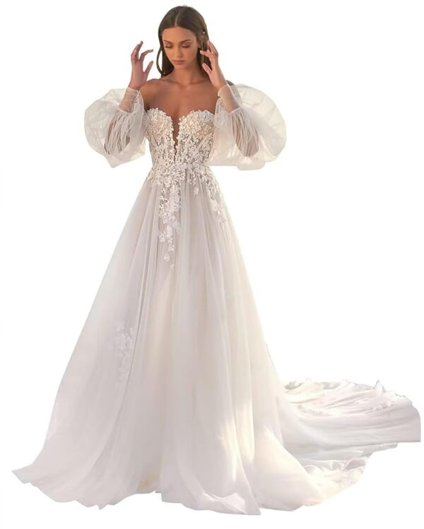 Schulterfreies Pailletten-Hochzeitskleid – Glamouröses Ballkleid mit Schlitz