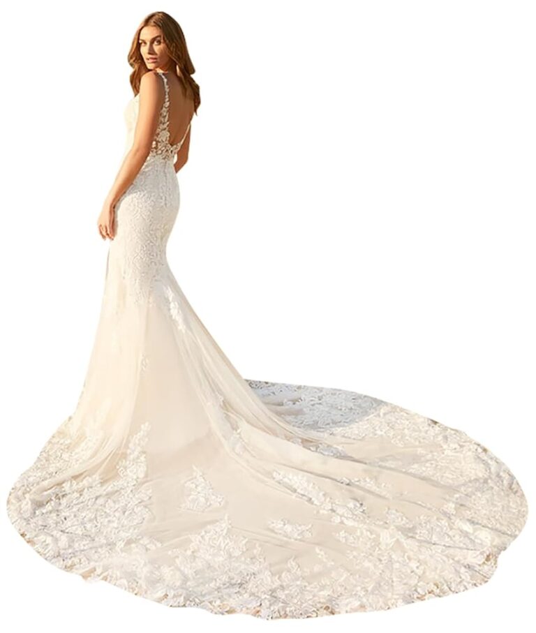 SEIM Hochzeitskleider 2023: Spitzenapplikationen für Strandbraut SE002