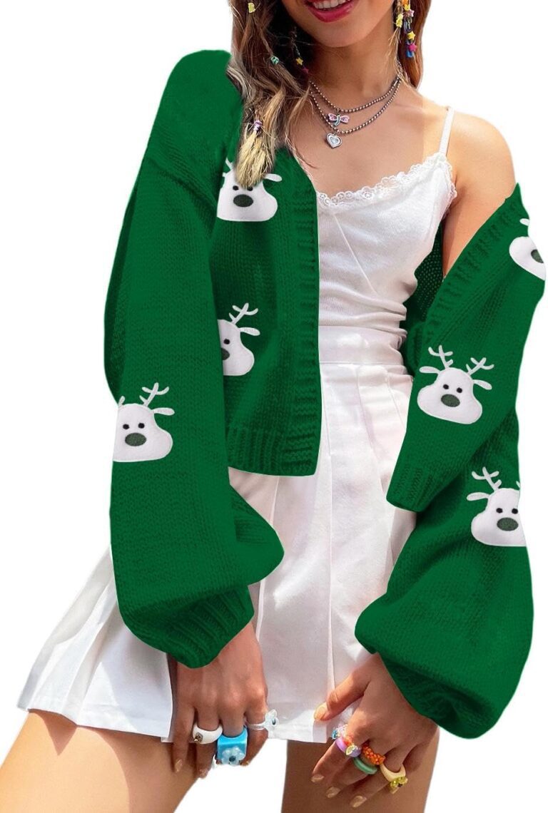 Y2K Damen Strickjacke, langärmelig, offen vorne, bauchfrei, Blumenmuster, ästhetisch im 90er Jahre Stil, perfektes Shrug für College-Outfits