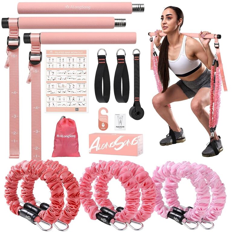 ALongSong Fitnessbänder Set mit 6 Widerstandsbändern & Pilates-Stange
