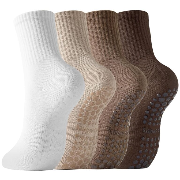 BISOUSOX Pilates Socken Damen – Antirutsch Yoga Socken, 4 Paare in Weiß & Braun