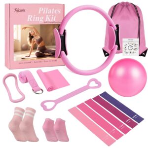 Floranis Pilates Set für Frauen – Pinkes Ring- und Ball-Set mit Widerstandsbändern