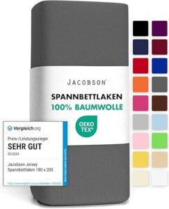 Hochwertiges Jacobson Jersey Spannbettlaken 180x200 cm - Anthrazit