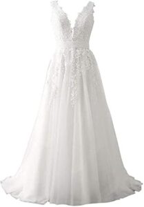 Abaowedding Damen Brautkleid mit Spitze, Applikationen und V-Ausschnitt – Elegantes Abendkleid für die Braut, ideal für Ballveranstaltungen