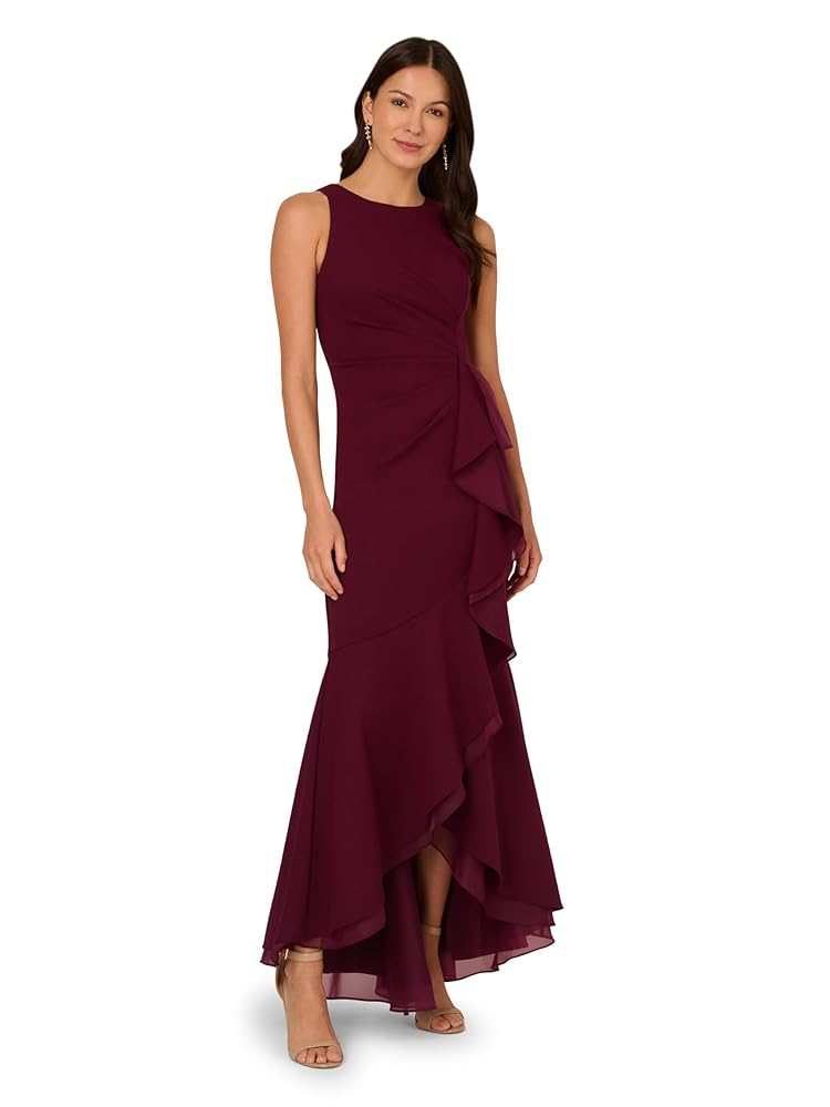 Adrianna Papell Damen Rüschensatin Halterneck Kleid