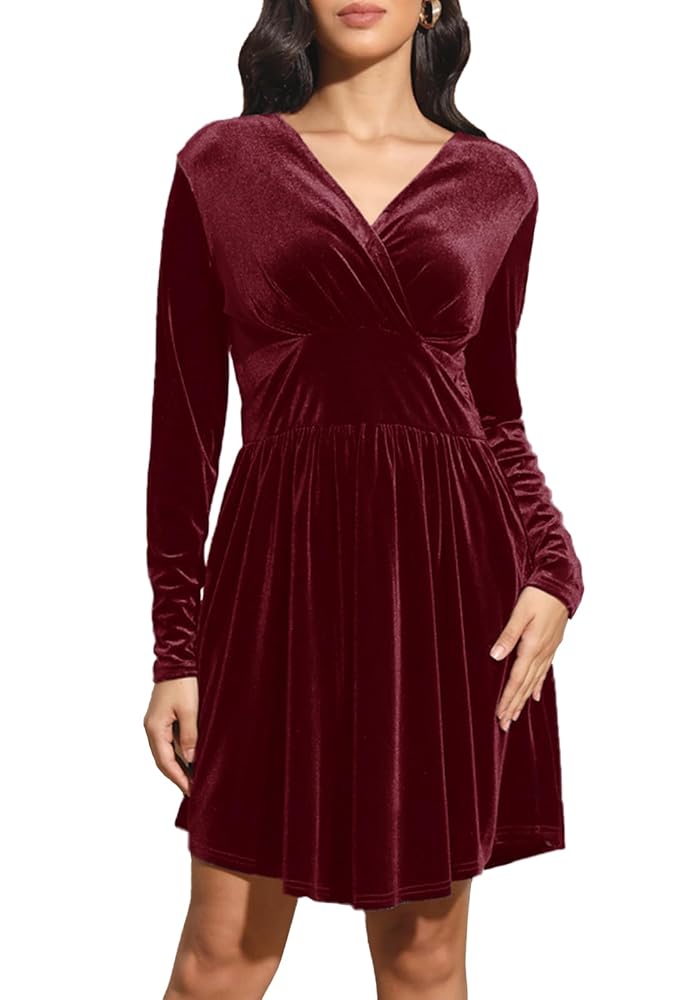 Alaster Queen Elegantes Damen-Smarterkleid für Partys – Knielanges Winterkleid mit Taschen in A-Linie, festliches Langarm-Weihnachtskleid, Abendkleid und Cocktailkleid für Damen