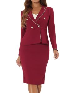 Allegra K Damen 2-teiliges Business-Anzug-Set aus Tweed mit Blazer und Rock