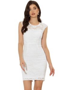 Allegra K Damen Ärmelloses Bodycon Kleid aus transparenter Spitze mit Blumenmuster – elegantes Wickelkleid