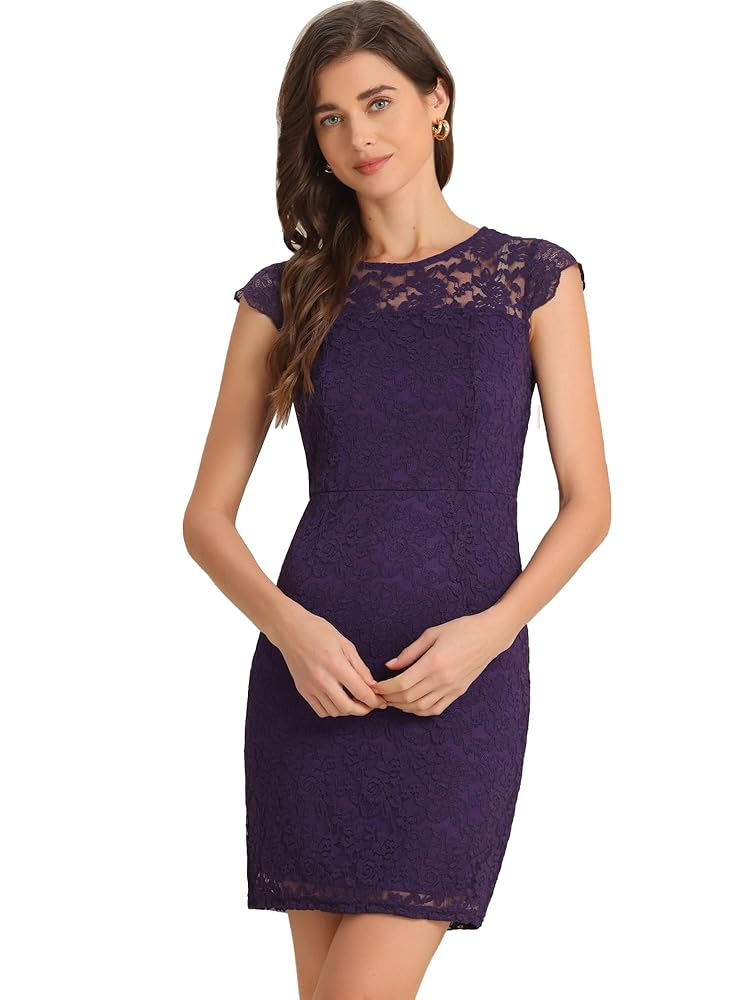 Allegra K Damen Ärmelloses Elegantes Bodycon Kleid mit Transparentem Blumenspitzen-Wickeldesign