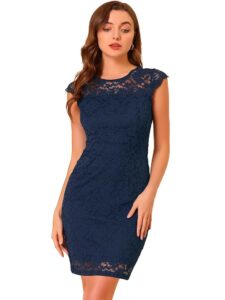 Allegra K Damen Ärmelloses Kleid - Transparentes Elegantes Bodycon Kleid mit Blumenmuster und Spitze im Wickelstil