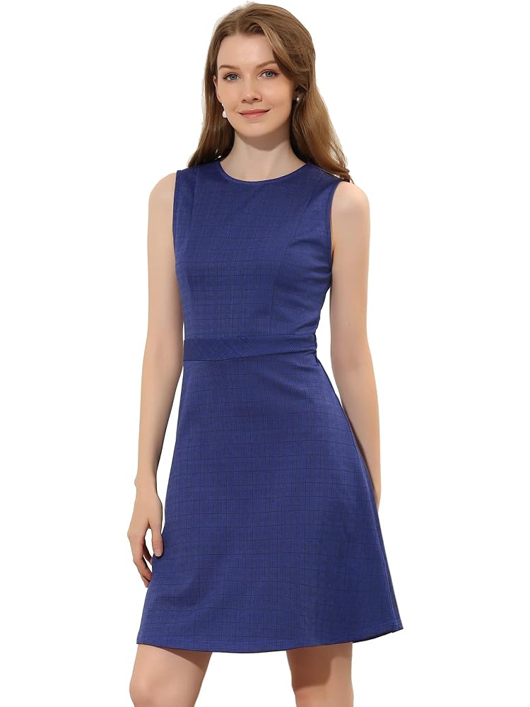 Allegra K Damen Ärmelloses Plaid Kleid im Fit-and-Flare-Stil mit Hahnentritt-Muster für die Arbeit