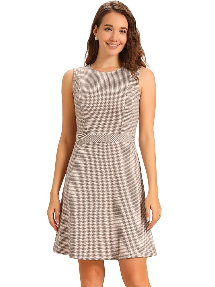 Allegra K Damen Ärmelloses Plaid Kleid im Fit und Flare Stil mit Hahnentritt-Muster für die Arbeit