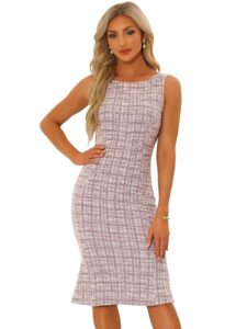 Allegra K Damen Ärmelloses Tweed Kleid – Elegantes Karierte Bodycon Midi Sommerkleid
