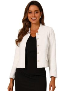 Allegra K Damen Blazer mit langen Ärmeln, kariert, aus Tweed mit dekorativen Knöpfen für Büro und Arbeit