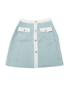 Allegra K Damen eleganter Winterrock mit hoher Taille, Kontrastfarbe, Knopfdetails und kariertem Tweed-Minirock