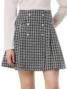Allegra K Damen Karierter Tweedrock mit Hohem Bund – Eleganter A-Linien Kurzrock