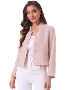 Allegra K Damen Langarm Blazer im Karomuster aus Tweed mit dekorativen Knöpfen für Büro und Arbeit