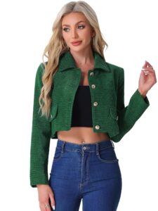 Allegra K Damen Tweed Blazer Kurzanzug Langarm Cropped-Jacke