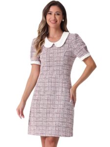 Allegra K Damen-Tweedkleid mit Peter-Pan-Kragen, Puffärmeln und A-Linien-Schnitt, Minikleid