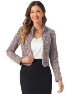 Allegra K Damen Vintage Karierter Tweed Blazer, Offene Schmale Passform, Büro Cropped Jacke