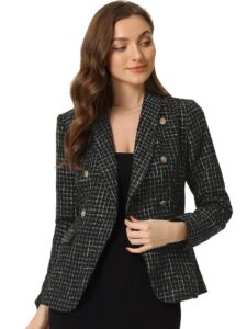 Allegra K Damen Vintage Karo Tweed Blazer mit langen Ärmeln für Büro und Arbeit