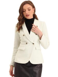 Allegra K Damen Vintage Langarm Blazer im Karo-Tweed-Design für Büro und Arbeit
