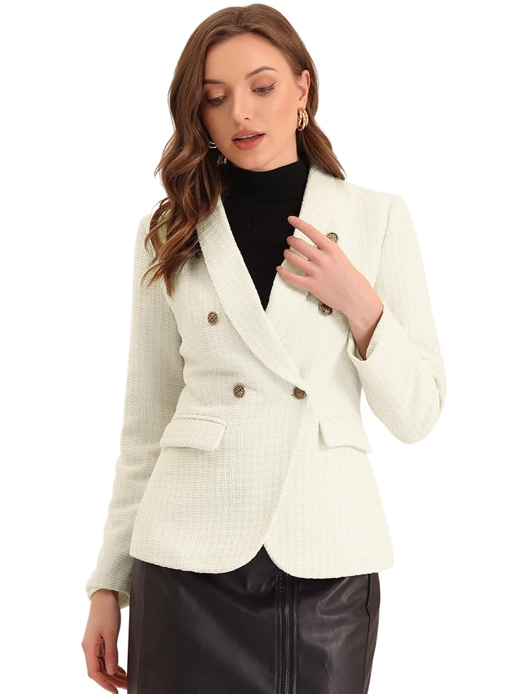 Allegra K Damen Vintage Langarm Blazer im Karo-Tweed-Design für Büro und Arbeit