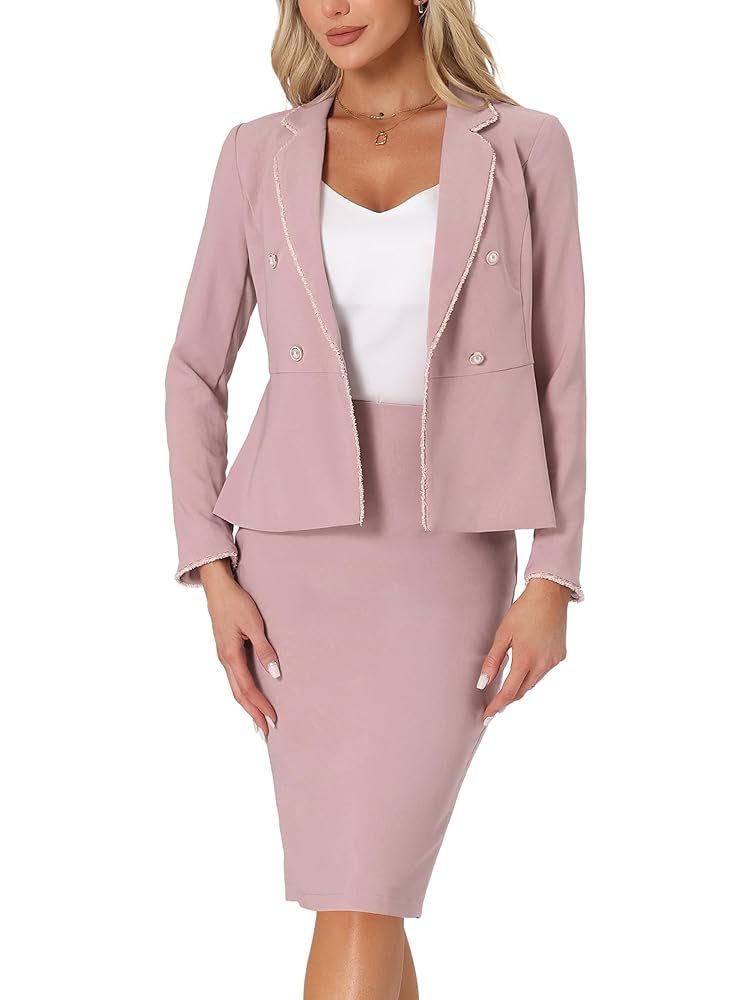 Allegra K Damen Zweiteiliges Business Outfit: Tweed Blazer und Rock Set