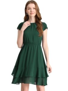 Allegra K Elegantes Chiffon-Damenkleid in A-Linie mit Flügelärmeln, elastischem Bund und gestuften Rüschen