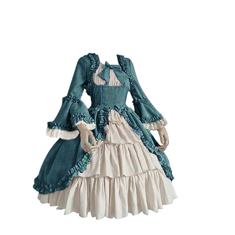 Amxleh Damen Kleid im Mittelalterstil mit Rokoko- und Barockelementen, Trompetenärmeln und Schleife, knielang, Prinzessinnenkostüm, Vintage Gothic Renaissance, viktorianische...