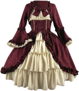Amxleh Damen Mittelalterliches Kleid im Rokoko-Stil mit Trompetenärmeln und Schleife – Knielanges Prinzessinnenkostüm im Vintage-Gothic-Renaissance-Viktorianischen Design,...