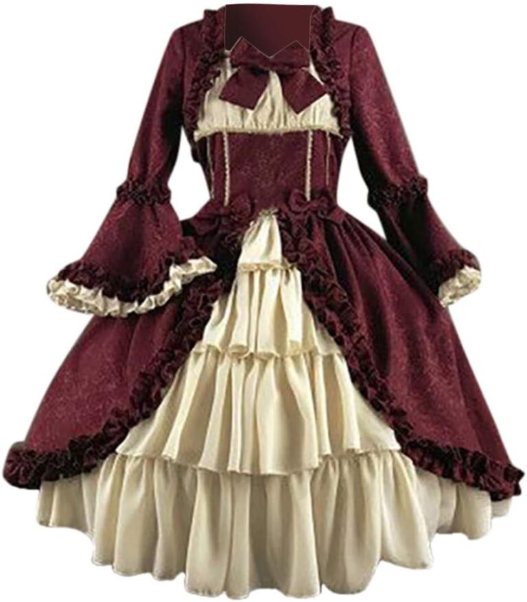 Amxleh Damen Mittelalterliches Kleid im Rokoko-Stil mit Trompetenärmeln und Schleife – Knielanges Prinzessinnenkostüm im Vintage-Gothic-Renaissance-Viktorianischen Design,...