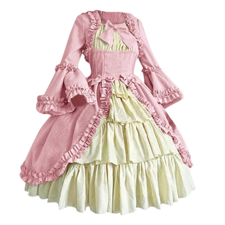 Amxleh Damen Mittelalterliches Kleid im Rokoko- und Barockstil mit Trompetenärmeln und Schleife, knielang, Prinzessinnen-Kostüm, Vintage Gothic Renaissance, viktorianische...