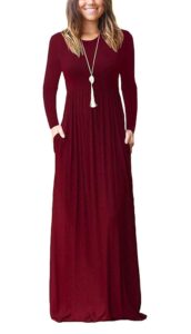 AUSELILY Damen Winter Maxikleider mit langen Ärmeln und Taschen - Lässige Langkleider