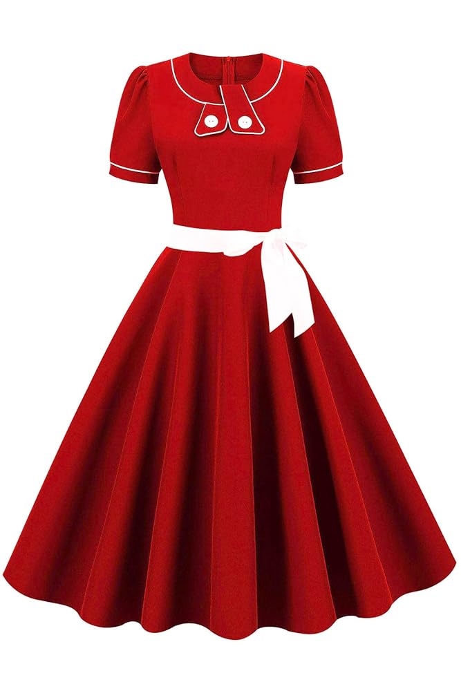 AXOE Damen A-Linie Petticoat Kleid im Retro Rockabilly Stil der 50er Jahre