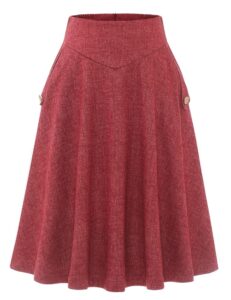 BBONL INEDRESS Damen Langarm Rock - Vintage Eleganter Karorock für den Winter, Warm, Elastische Taille, A-Linie, Casual, Hohe Taille, Midi-Rock