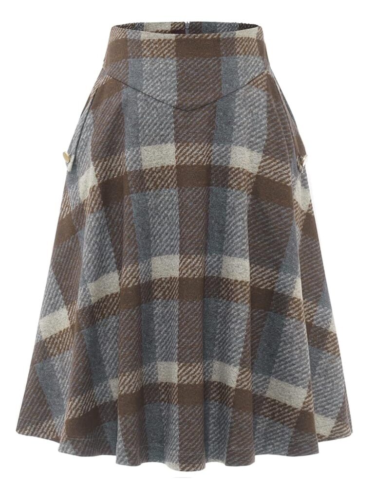 BBONL INEDRESS Damen Langrock – Vintage Eleganter Plissee-Winterrock mit Warmem, Elastischem Bund – Hochtaillierter A-Linie Midi-Rock für den Alltag