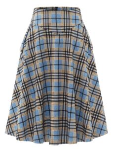 BBONL INEDRESS Damenrock Lang Vintage Elegant Karomuster Winterrock Warm Elastischer Bund A-Linie Casual Hohe Taille Midi-Rock