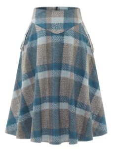 BBONL INEDRESS Damenrock Lang Vintage Elegant Karomuster Winterrock Warm mit Elastischem Bund A-Linie Casual Hohe Taille Midi-Rock