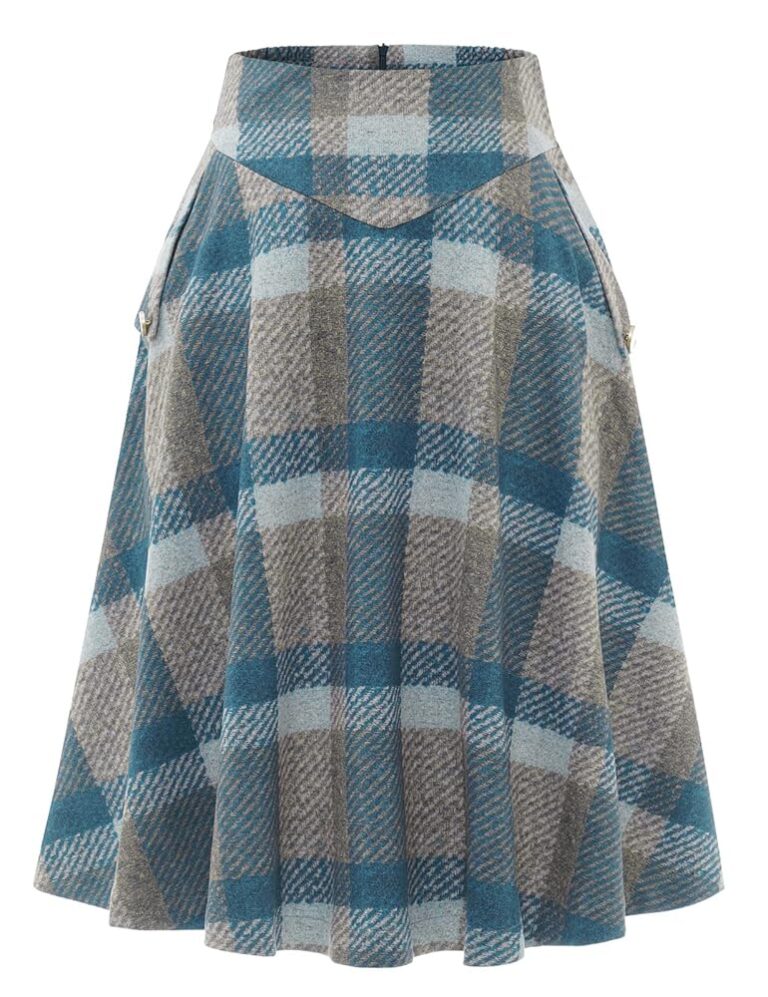 BBONL INEDRESS Damenrock Lang Vintage Elegant Karomuster Winterrock Warm mit Elastischem Bund A-Linie Casual Hohe Taille Midi-Rock