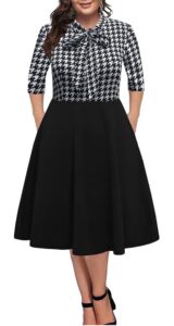 BEDOAR Damen Plus Size Vintage Kleid mit Fliege und Knielangem A-Linien-Schnitt, Casual Business Outfit mit Taschen