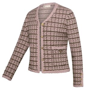 Belle Poque Damen Vintage Strickjacke mit V-Ausschnitt, langen Ärmeln und Taschen