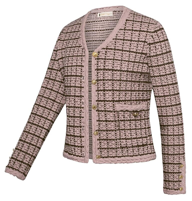 Belle Poque Damen Vintage Strickjacke mit V-Ausschnitt, langen Ärmeln und Taschen