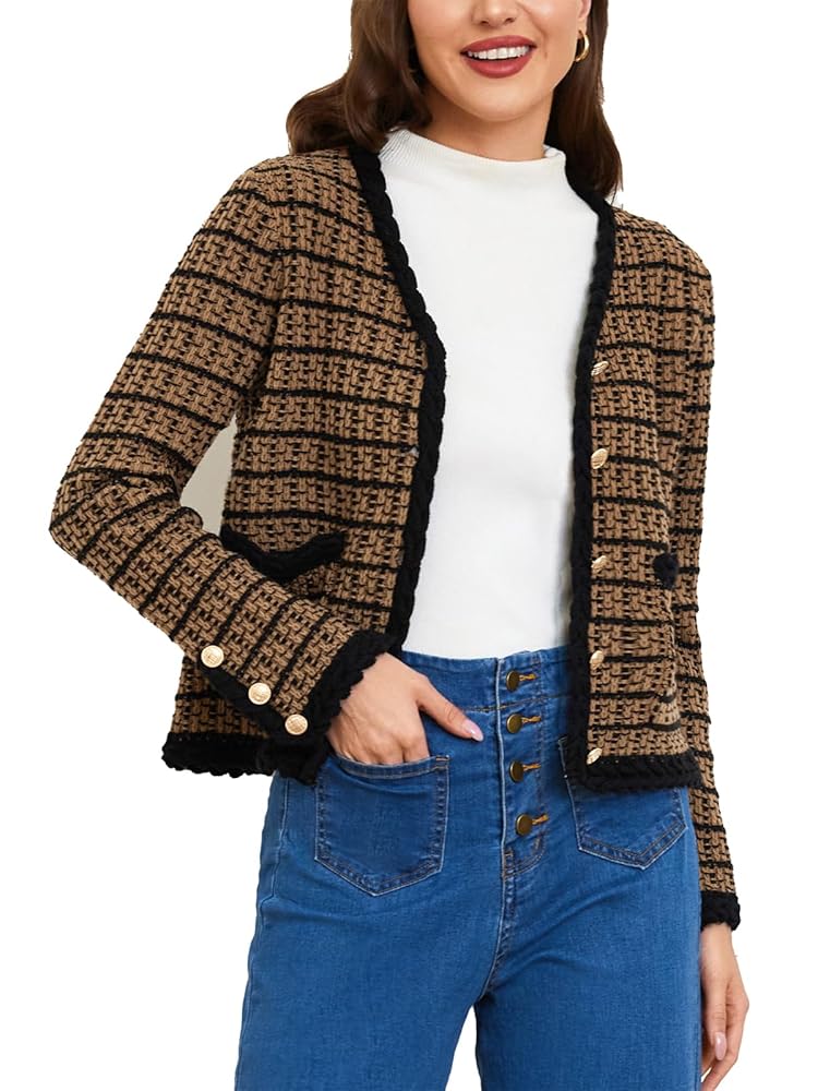 Belle Poque Vintage Strickjacke für Damen mit V-Ausschnitt, langen Ärmeln und Taschen