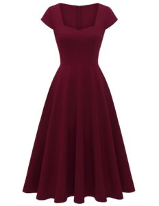 Berylove Elegantes Cocktailkleid für Damen im Rockabilly-Stil mit Herzausschnitt - Midi Vintage Abendkleid