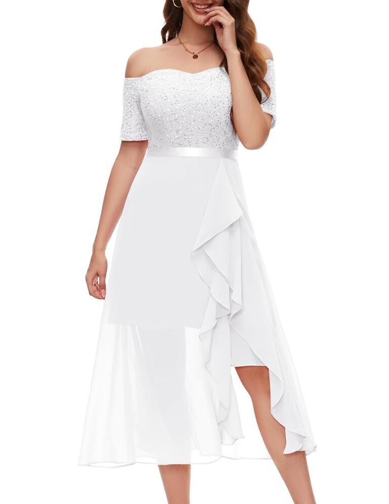 Berylove Elegantes Glitzer-Abendkleid für Damen, langes Off-Shoulder-Cocktailkleid für Hochzeiten und Bälle