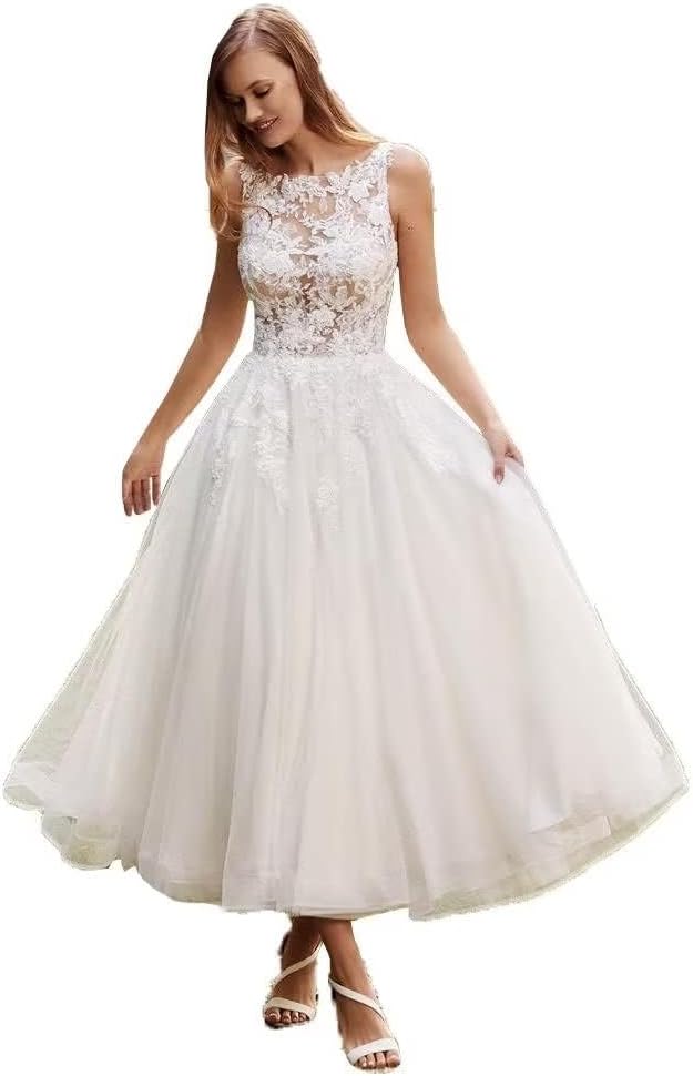 Beyonddress Damen Tüll-Spitzen-Brautkleider - Elegante knielange Hochzeitskleider mit Applikationen für Standesamt